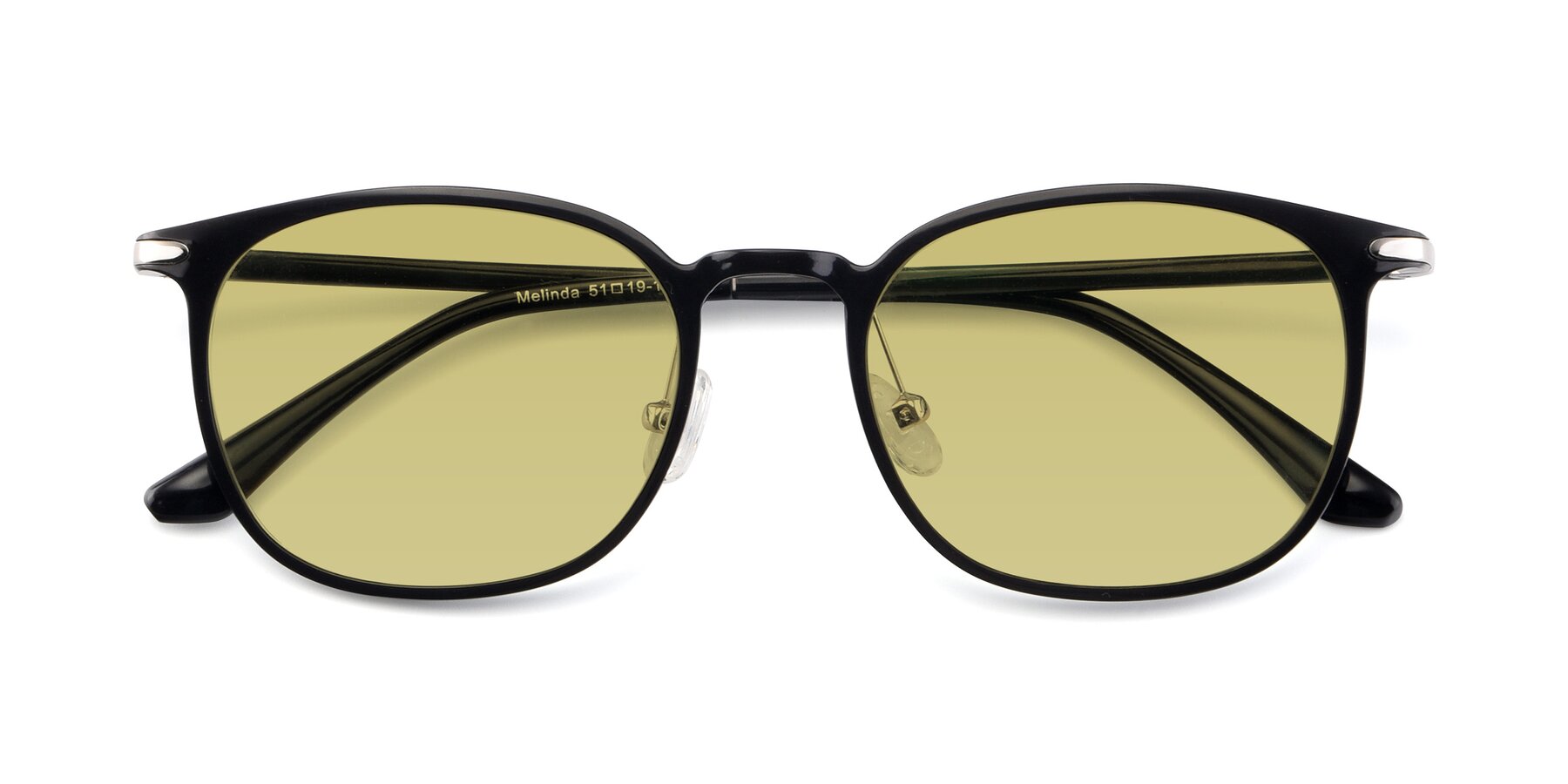 Folded Front of Melinda in Black with Medium Champagne Tinted Lenses