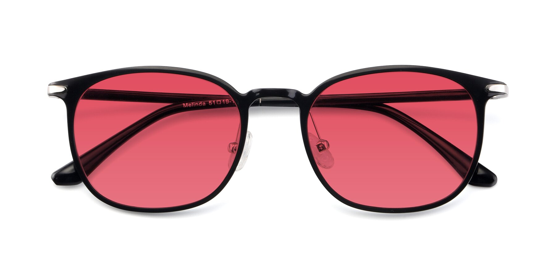 Folded Front of Melinda in Black with Red Tinted Lenses