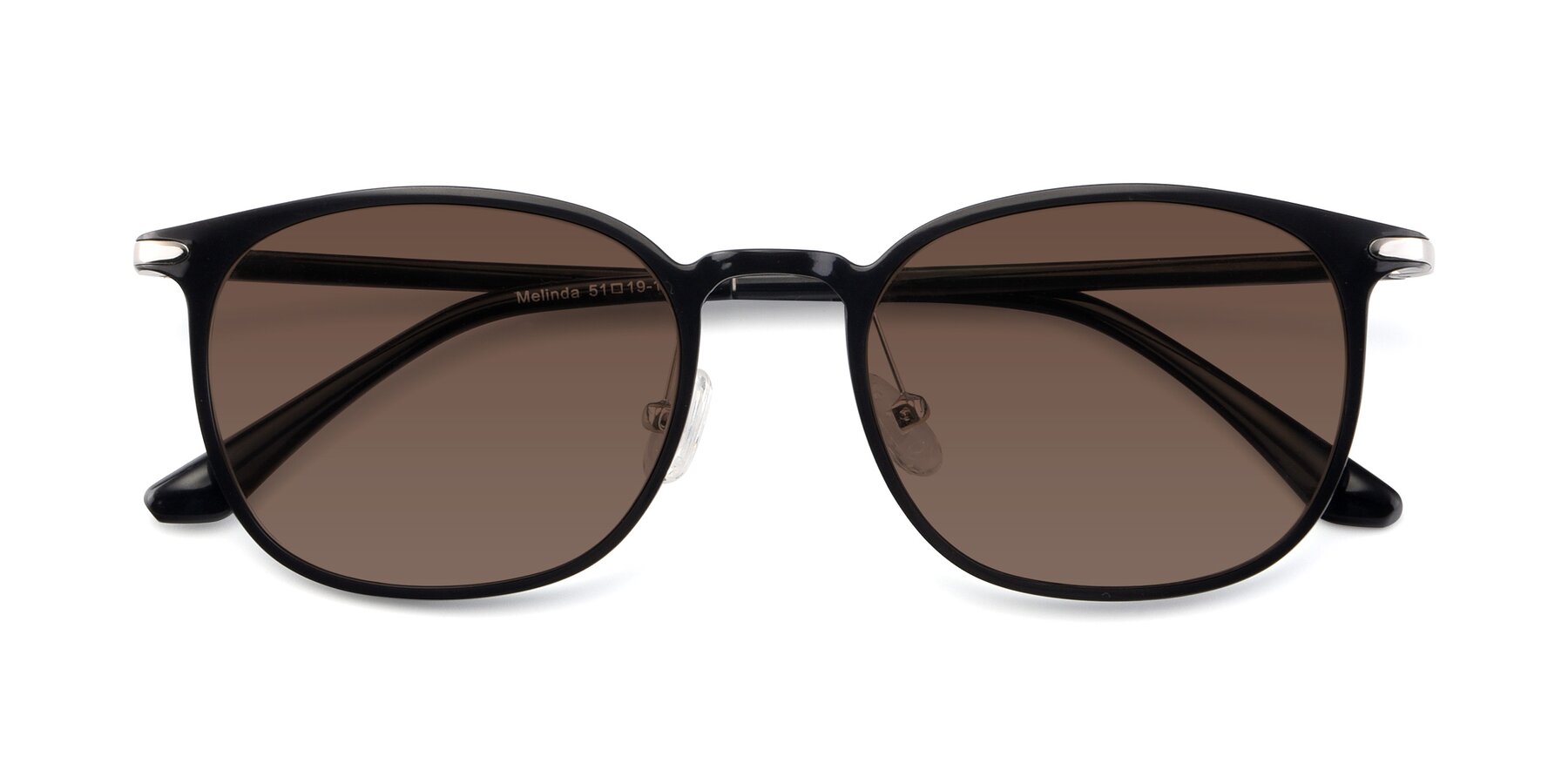 Folded Front of Melinda in Black with Brown Tinted Lenses