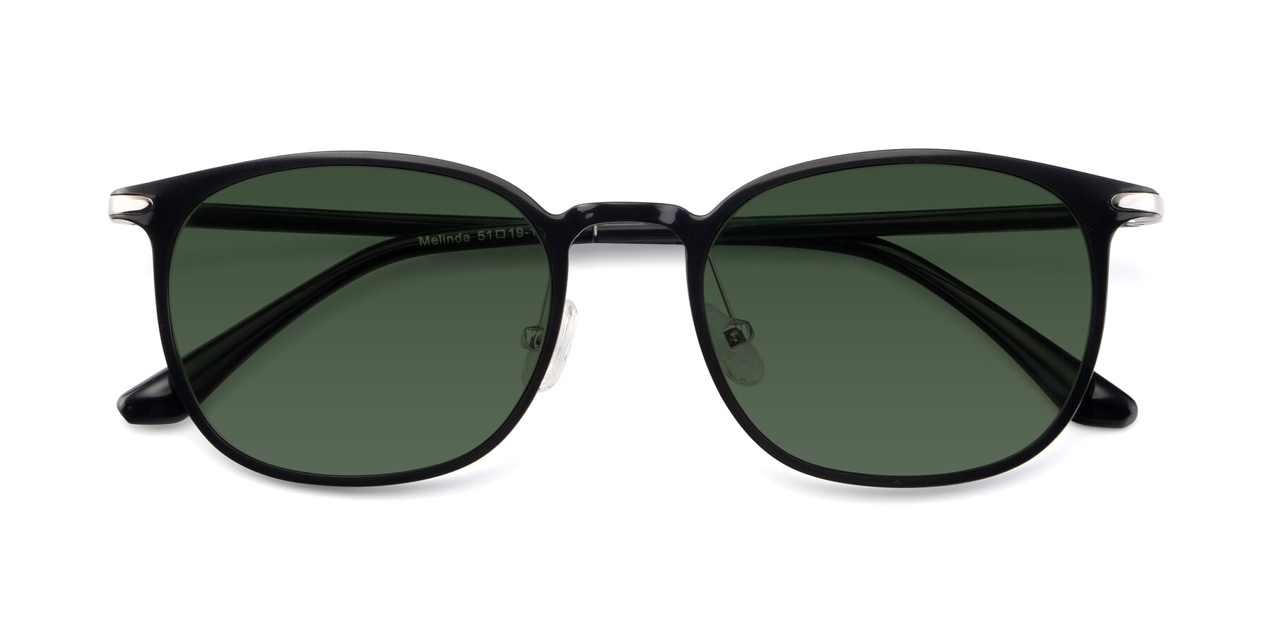 Folded Front of Melinda in Black with Green Tinted Lenses