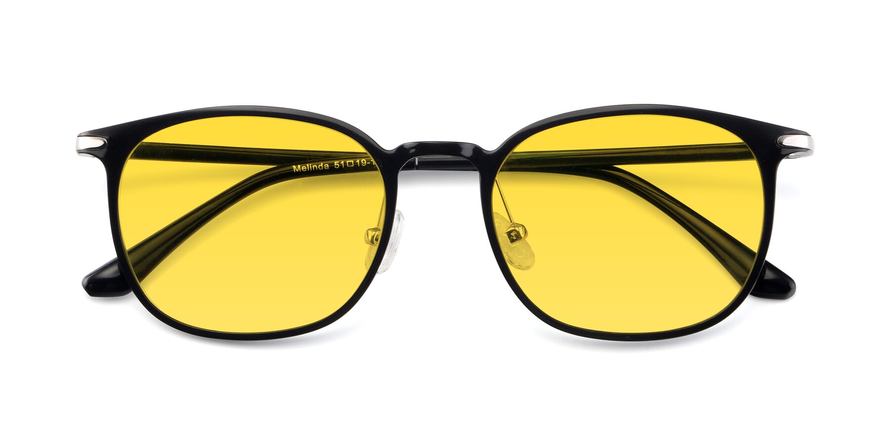 Folded Front of Melinda in Black with Yellow Tinted Lenses