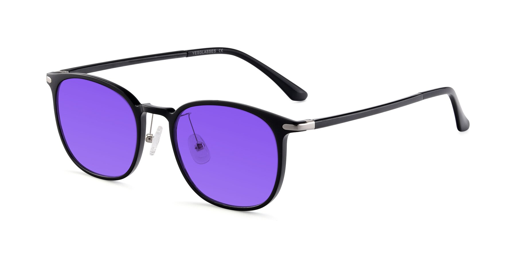 Angle of Melinda in Black with Purple Tinted Lenses