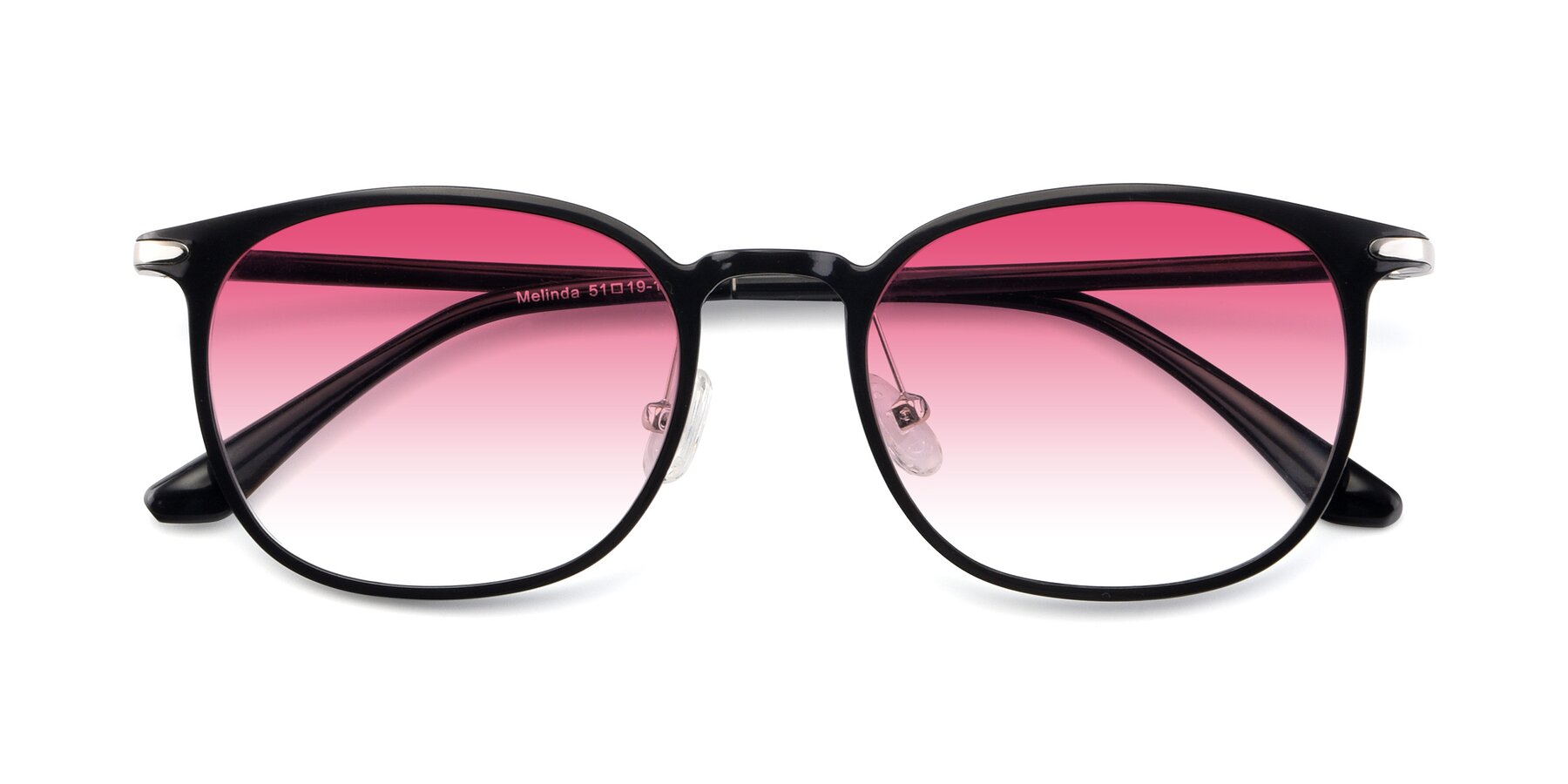 Folded Front of Melinda in Black with Pink Gradient Lenses