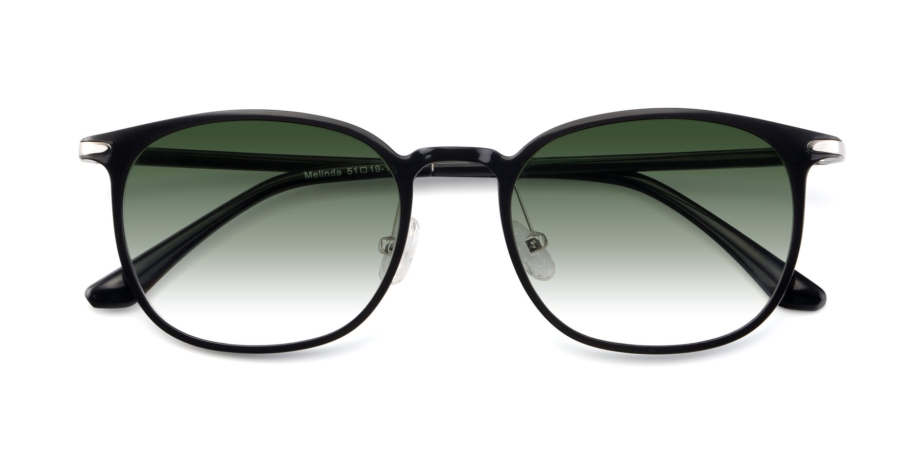 Folded Front of Melinda in Black with Green Gradient Lenses