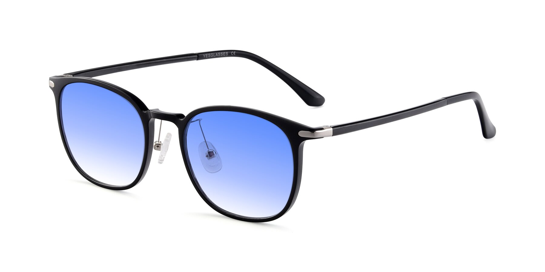 Angle of Melinda in Black with Blue Gradient Lenses