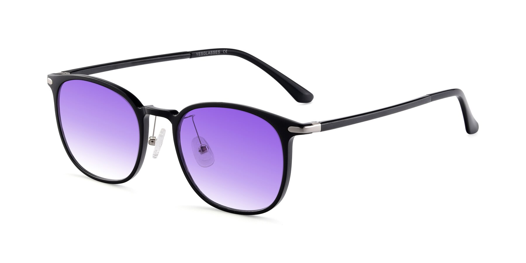 Angle of Melinda in Black with Purple Gradient Lenses