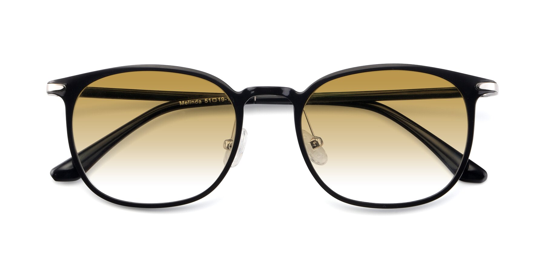 Folded Front of Melinda in Black with Champagne Gradient Lenses