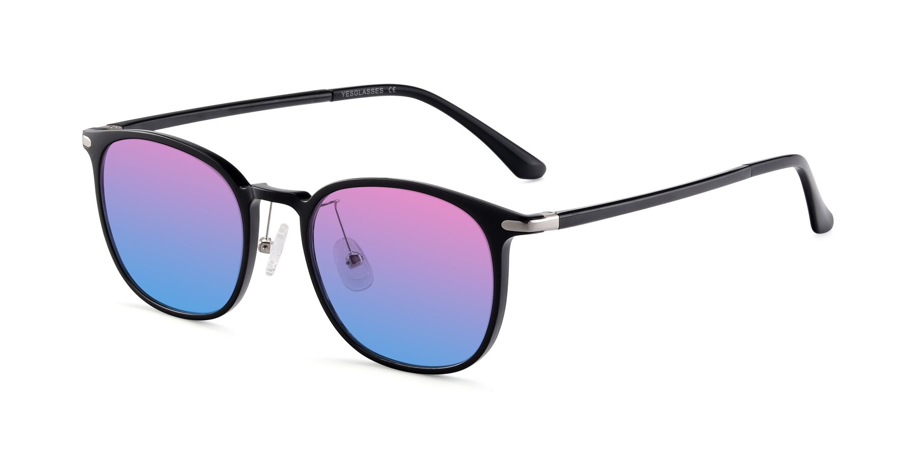 Angle of Melinda in Black with Pink / Blue Gradient Lenses