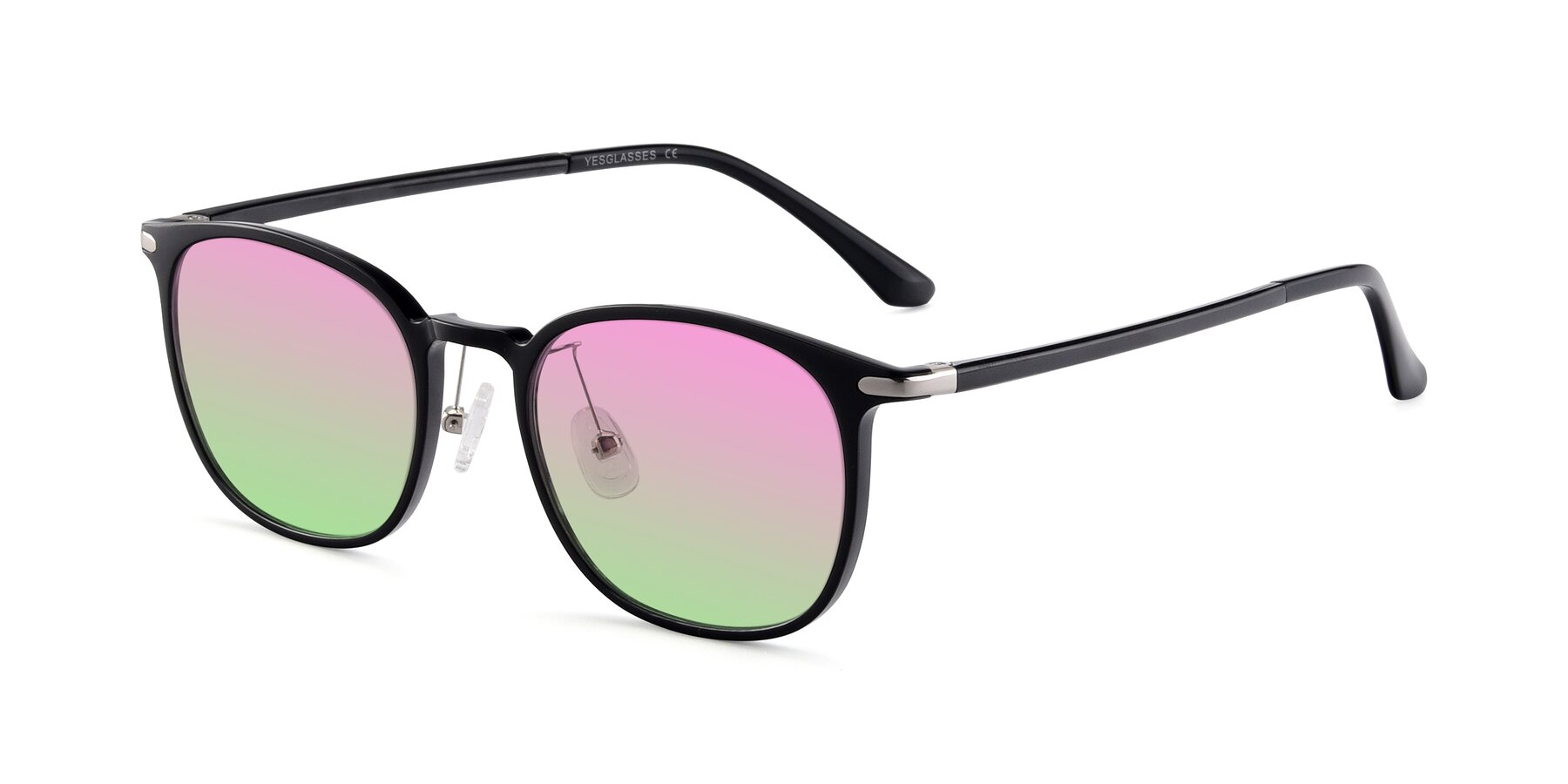 Angle of Melinda in Black with Pink / Green Gradient Lenses