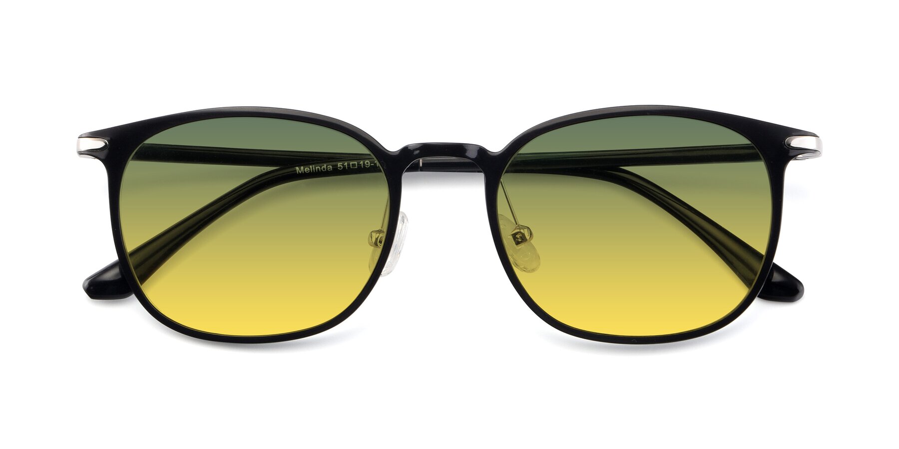 Folded Front of Melinda in Black with Green / Yellow Gradient Lenses