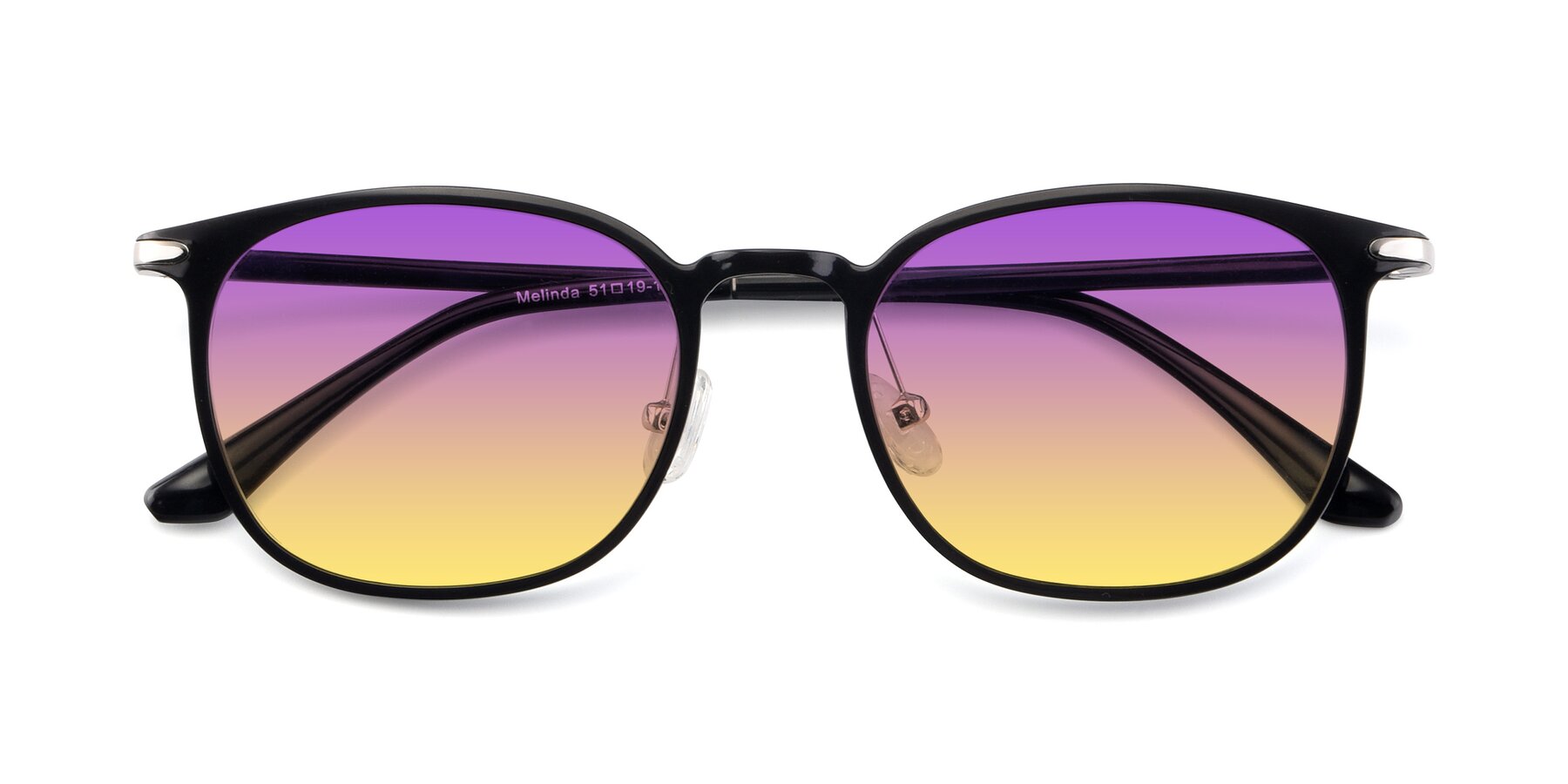 Folded Front of Melinda in Black with Purple / Yellow Gradient Lenses