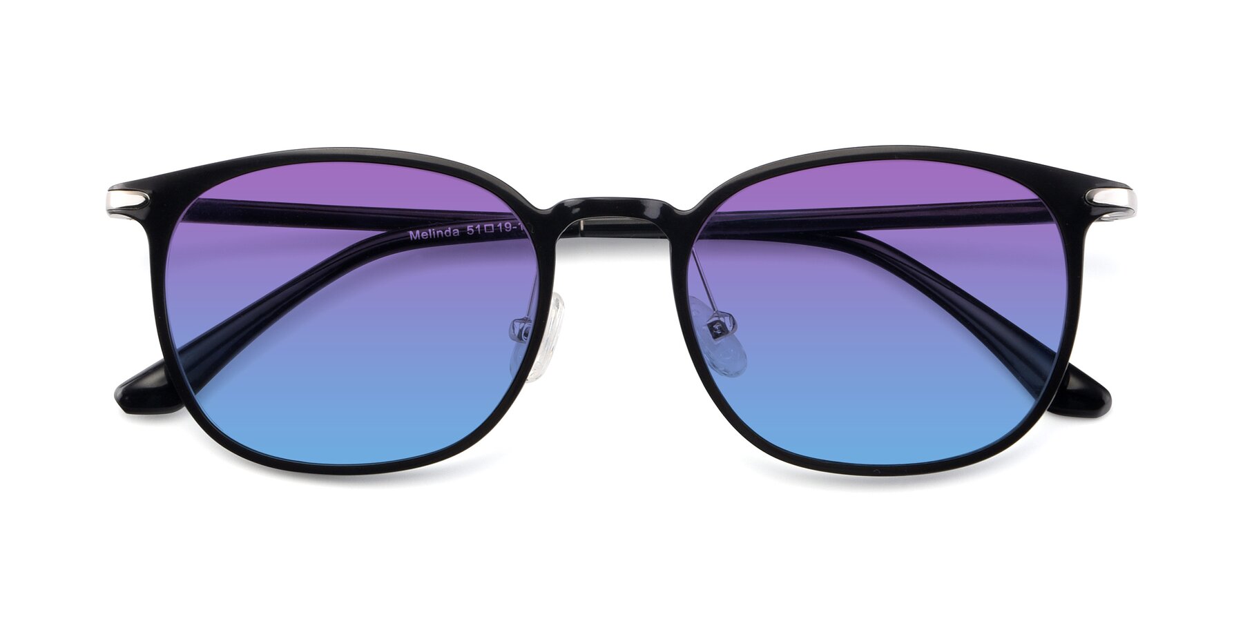 Folded Front of Melinda in Black with Purple / Blue Gradient Lenses