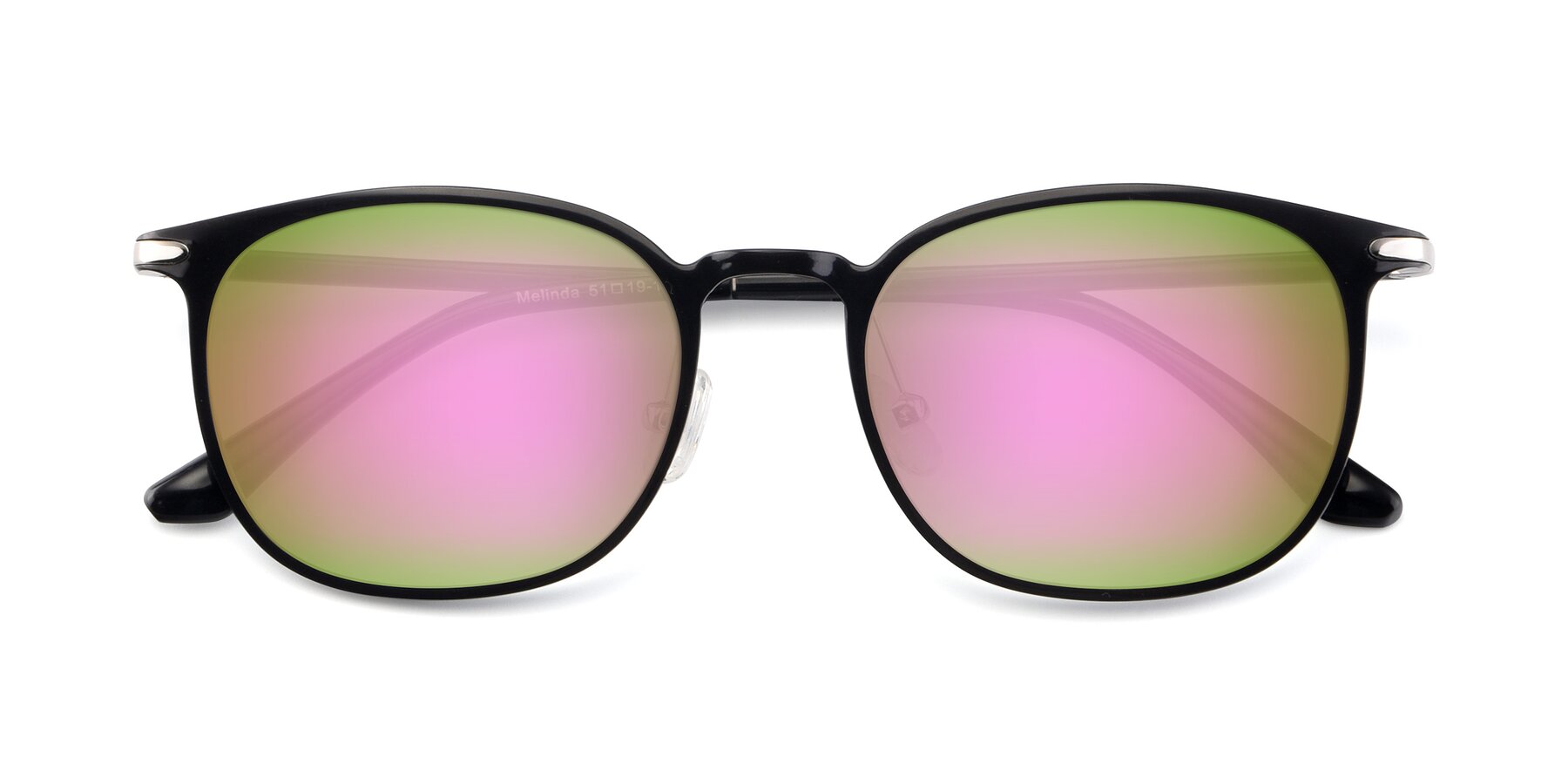 Folded Front of Melinda in Black with Pink Mirrored Lenses