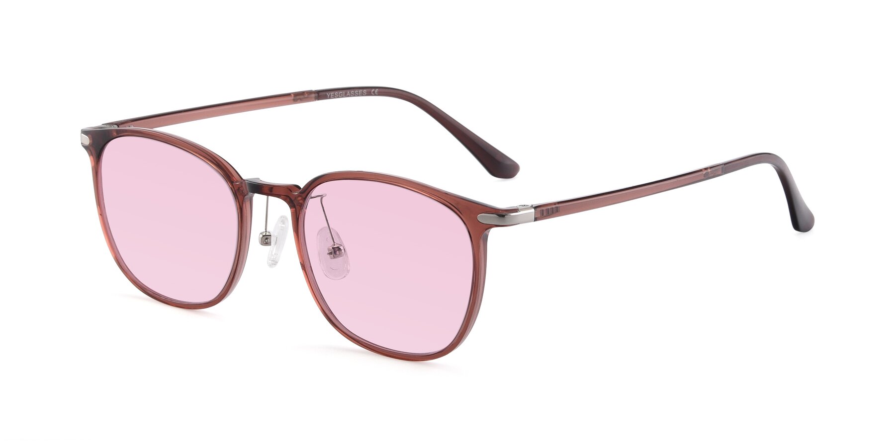 Angle of Melinda in Brown with Light Pink Tinted Lenses