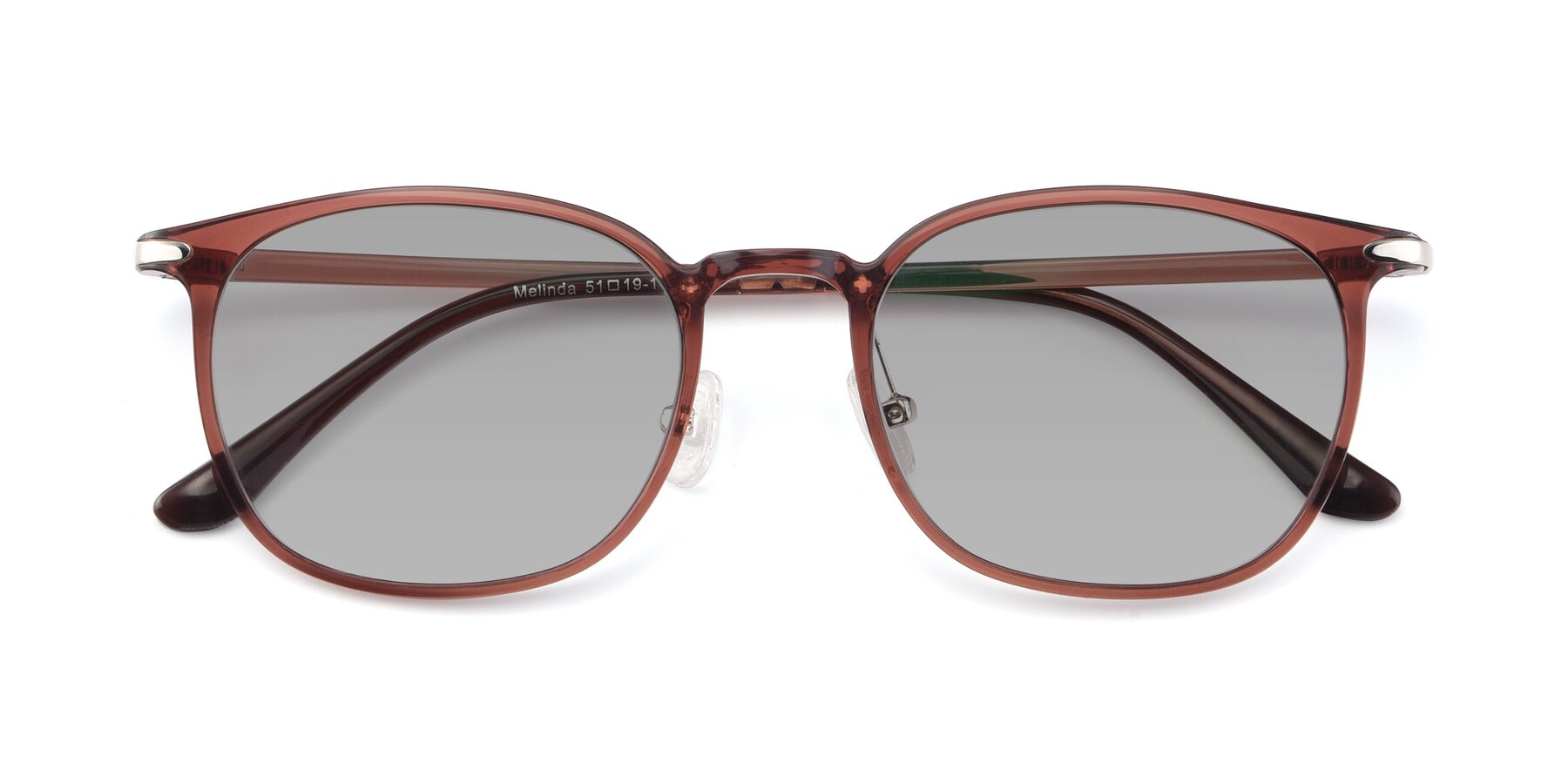 Folded Front of Melinda in Brown with Light Gray Tinted Lenses