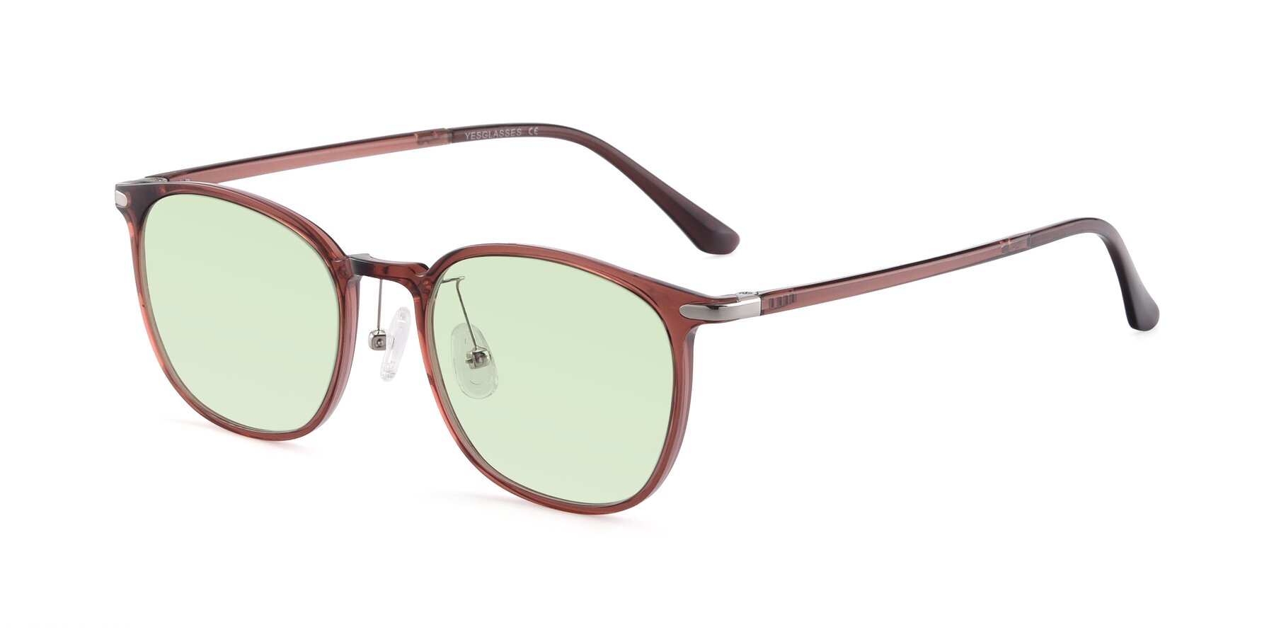Angle of Melinda in Brown with Light Green Tinted Lenses