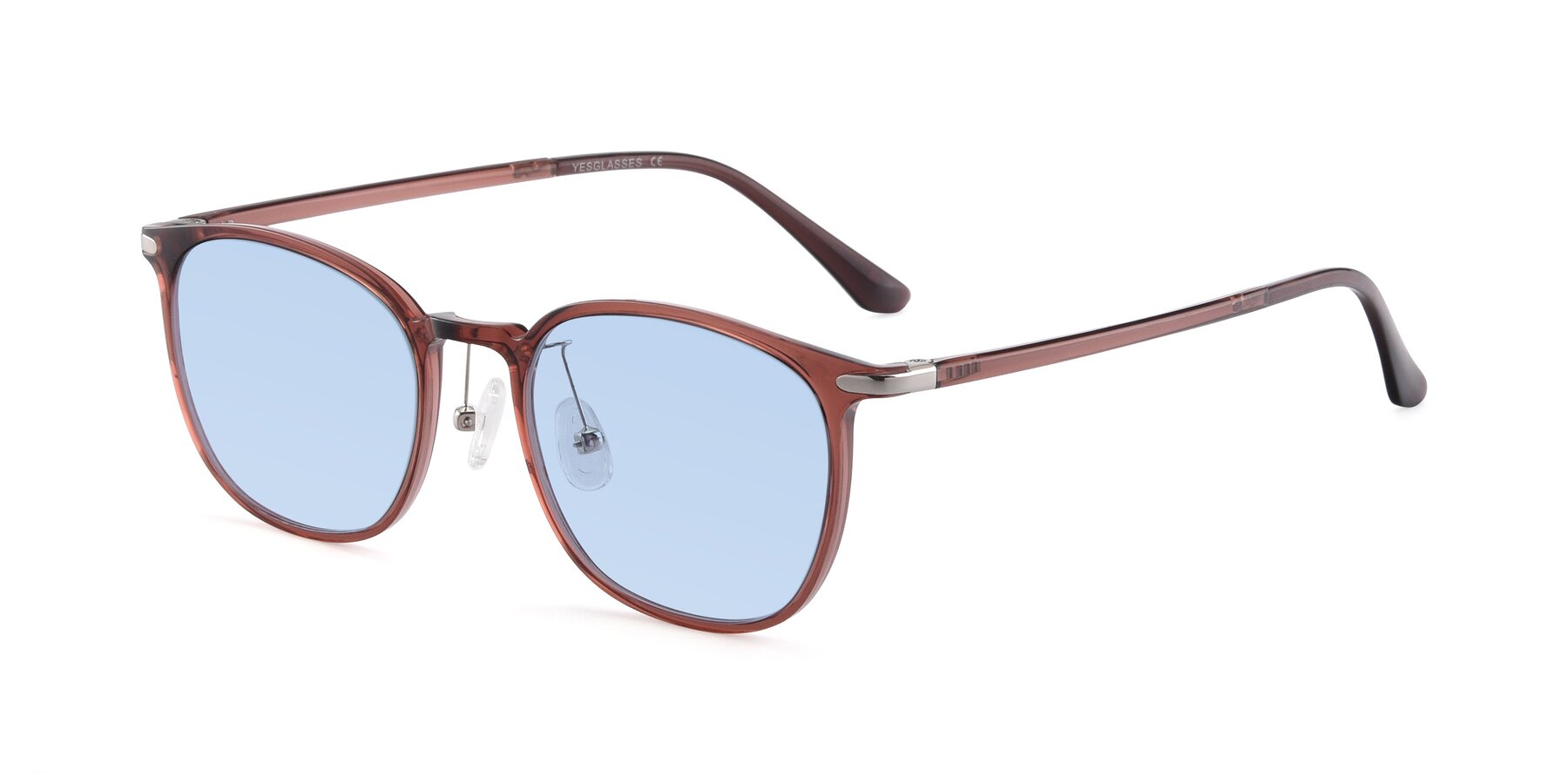 Angle of Melinda in Brown with Light Blue Tinted Lenses