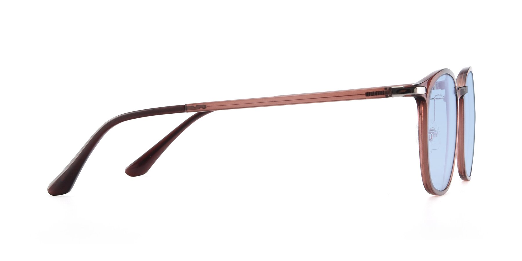Side of Melinda in Brown with Light Blue Tinted Lenses