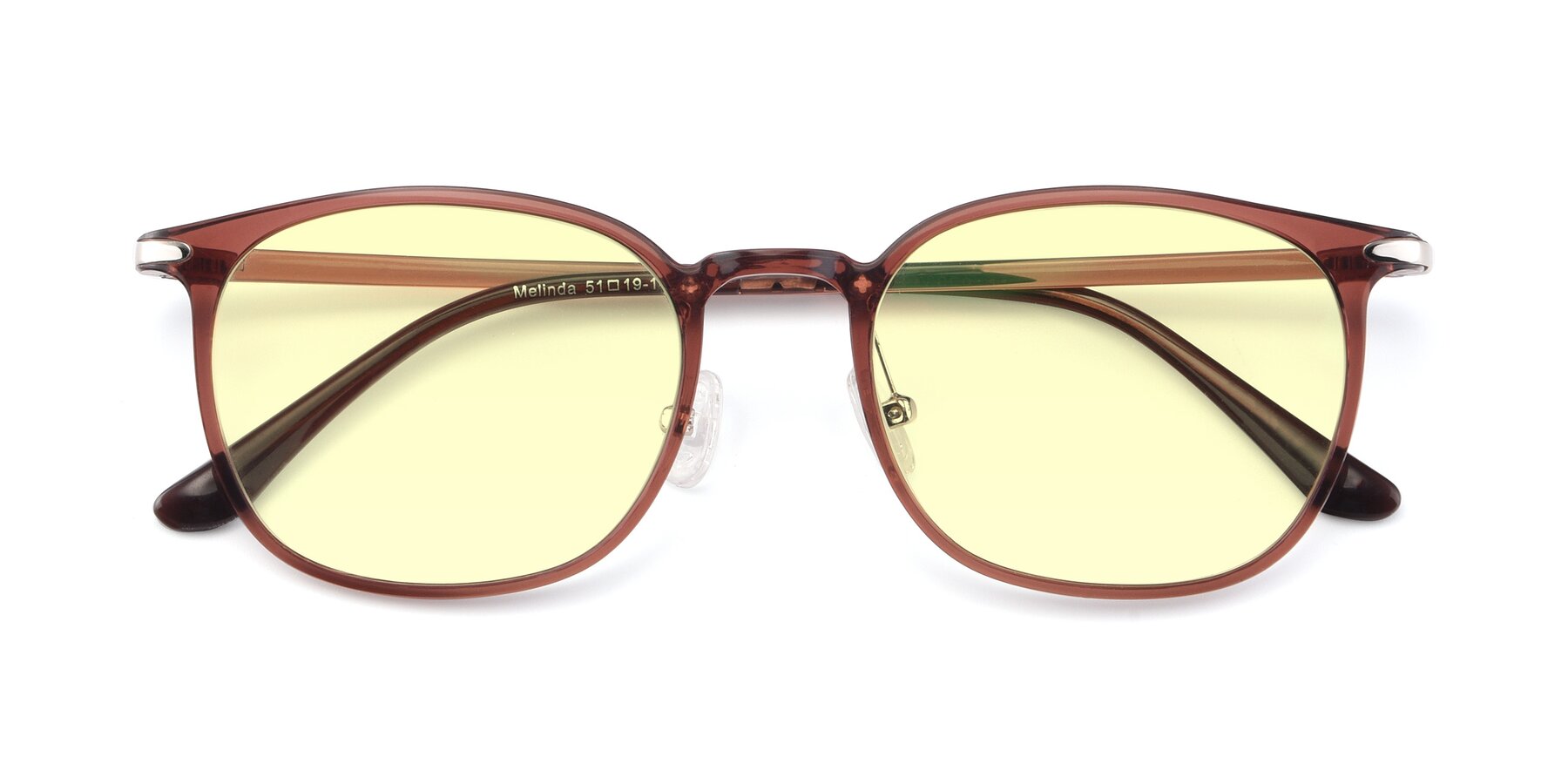 Folded Front of Melinda in Brown with Light Yellow Tinted Lenses