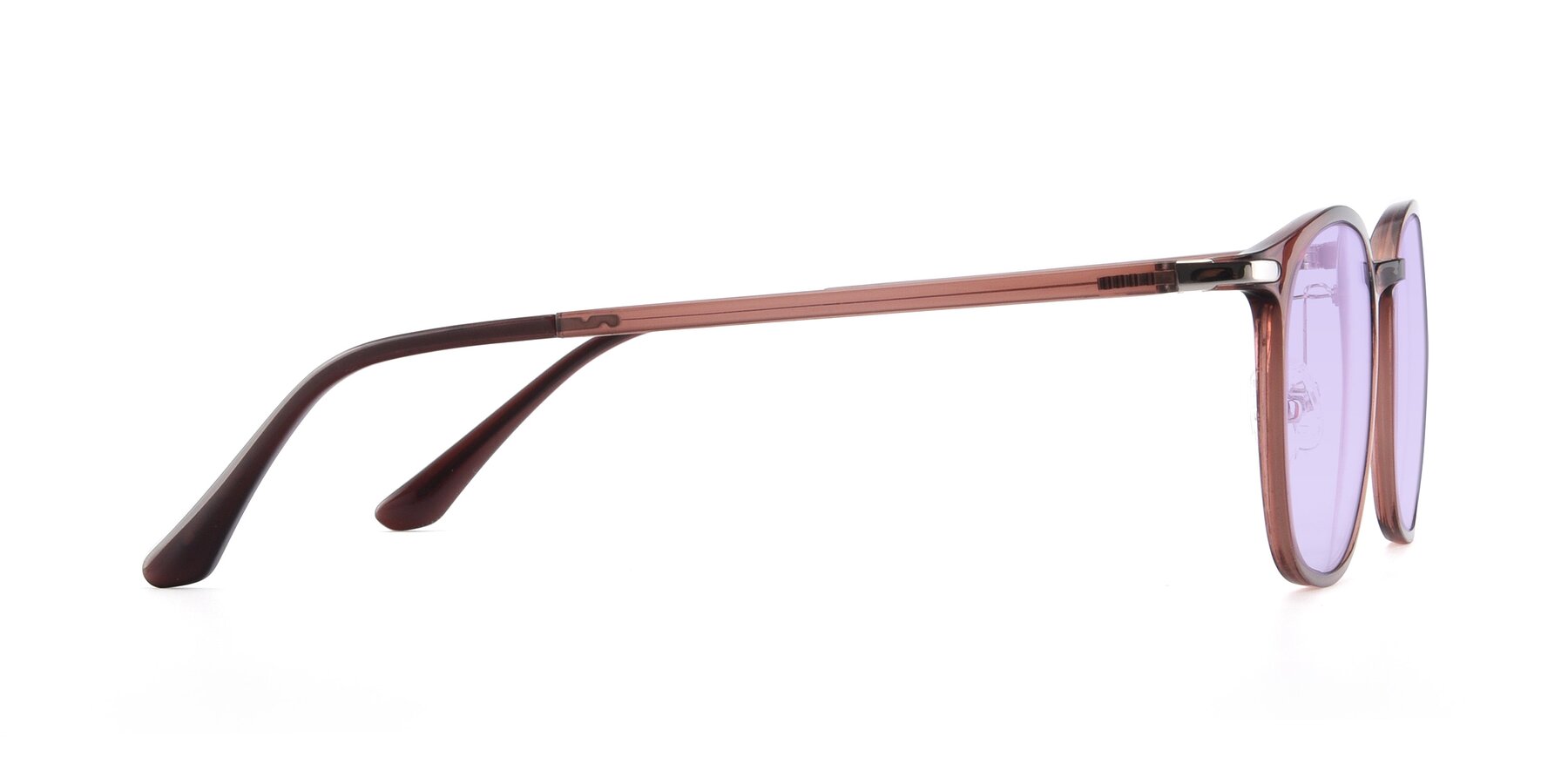 Side of Melinda in Brown with Light Purple Tinted Lenses