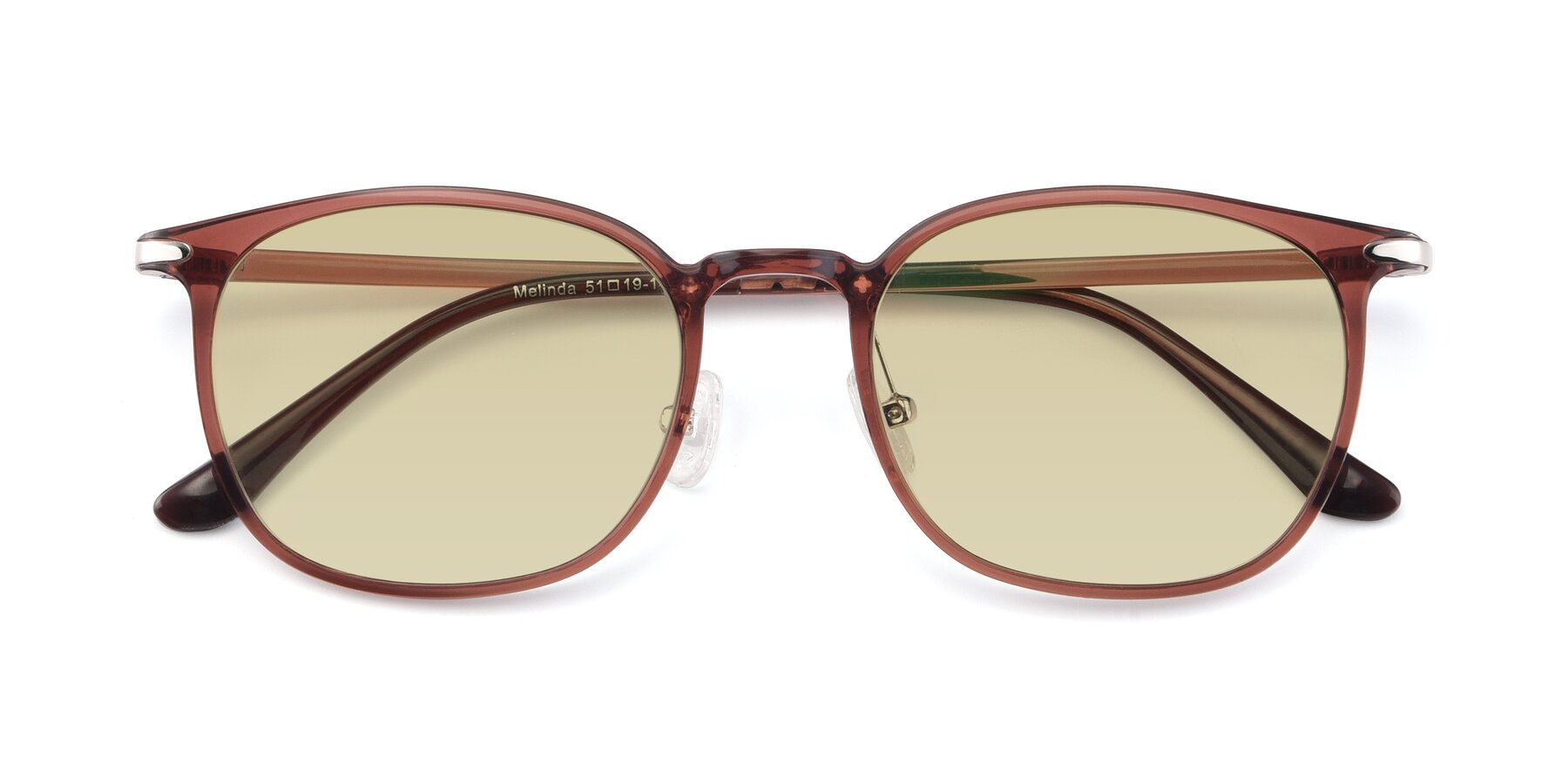Folded Front of Melinda in Brown with Light Champagne Tinted Lenses