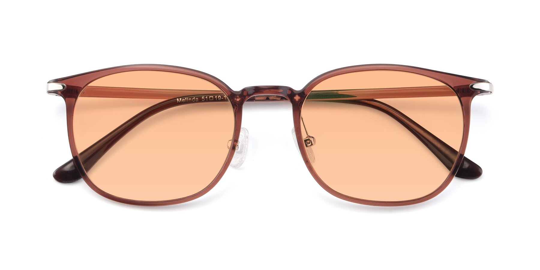 Folded Front of Melinda in Brown with Light Orange Tinted Lenses