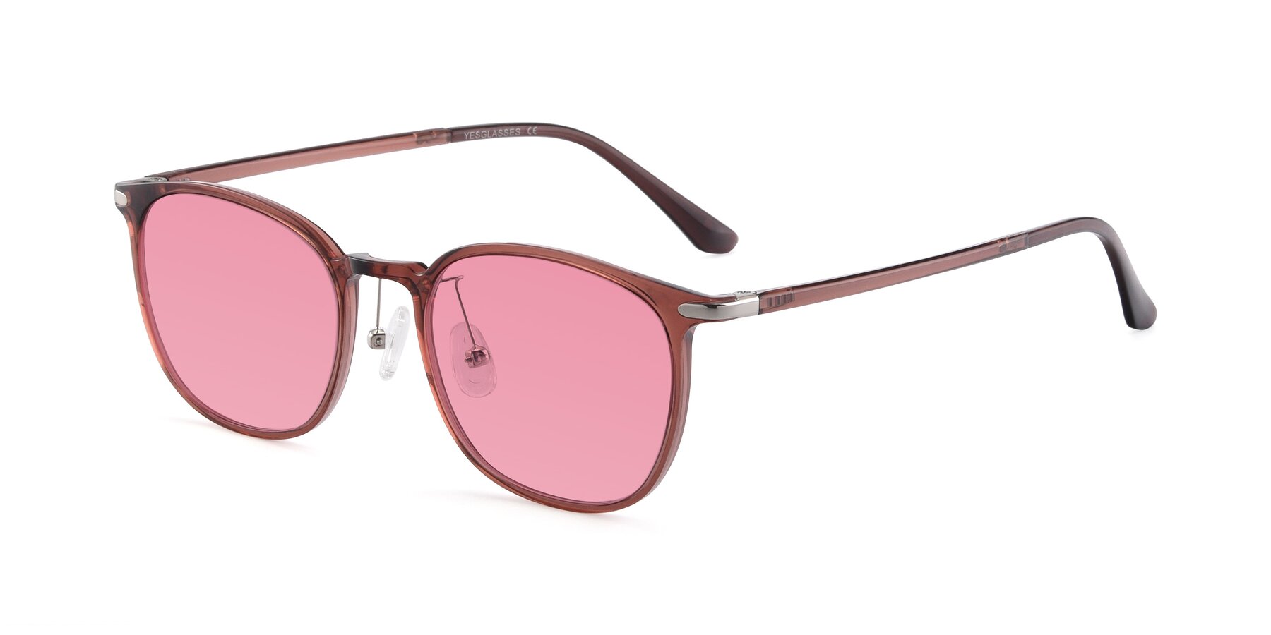 Angle of Melinda in Brown with Pink Tinted Lenses