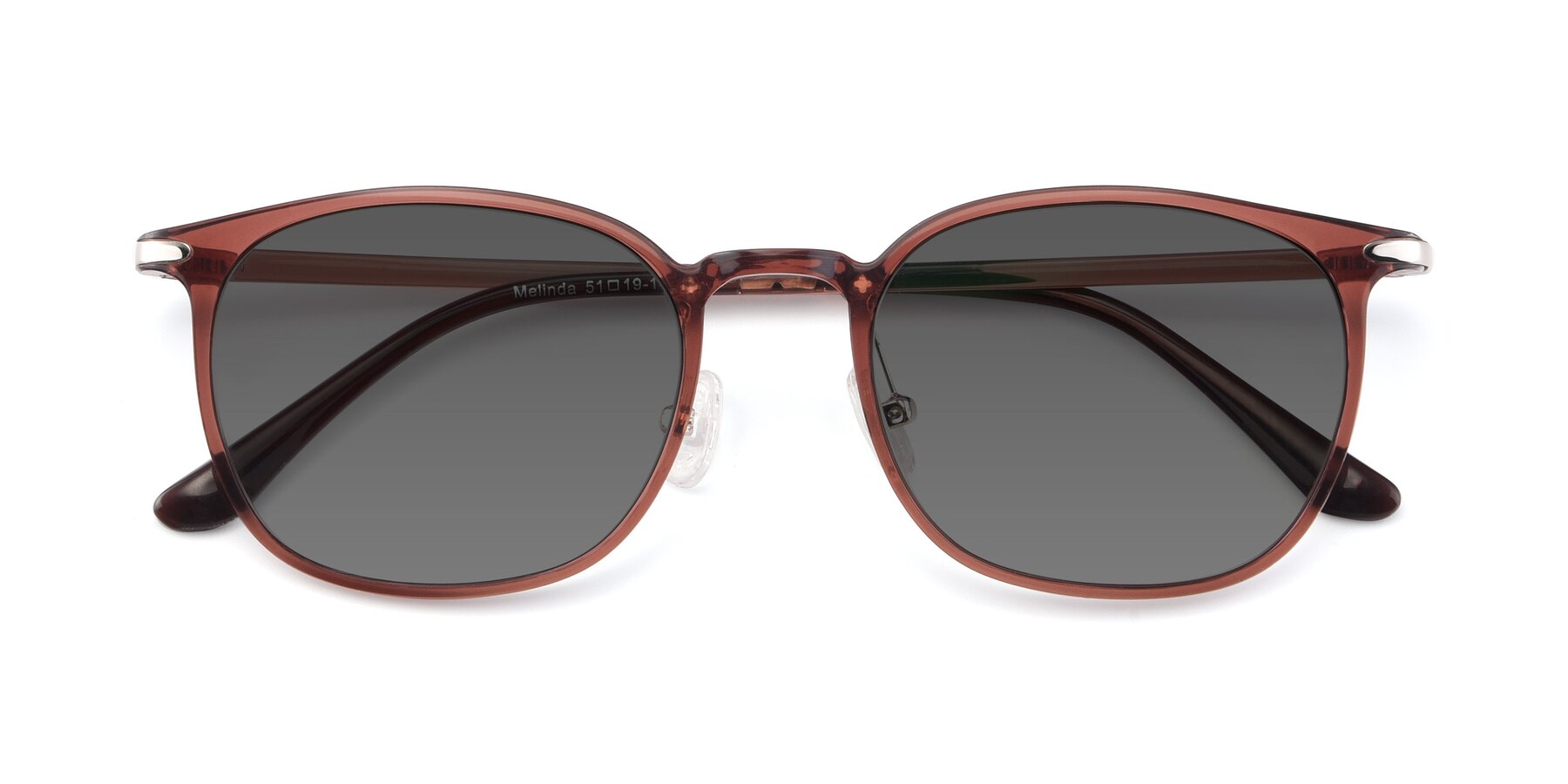 Folded Front of Melinda in Brown with Medium Gray Tinted Lenses