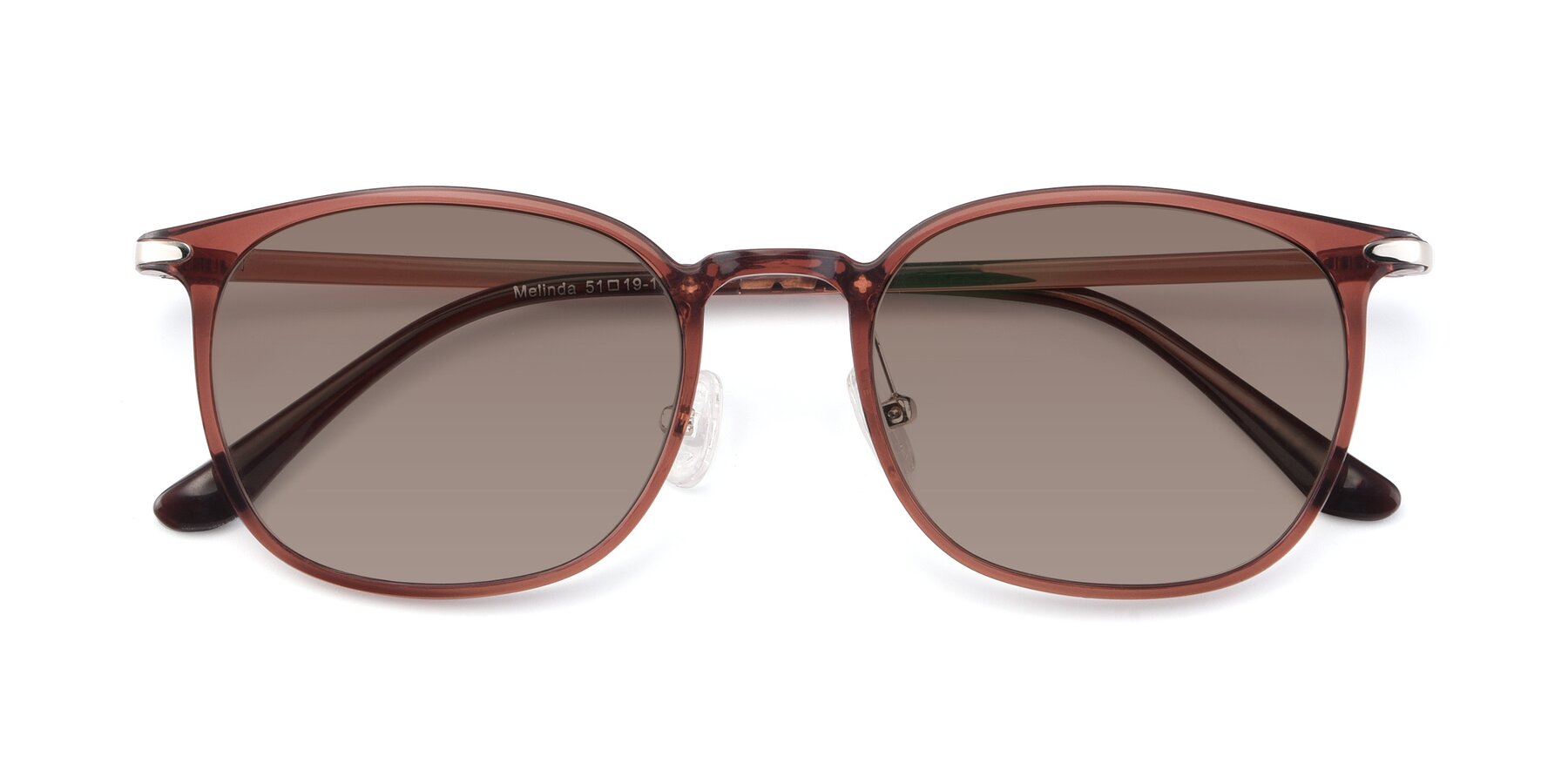 Folded Front of Melinda in Brown with Medium Brown Tinted Lenses