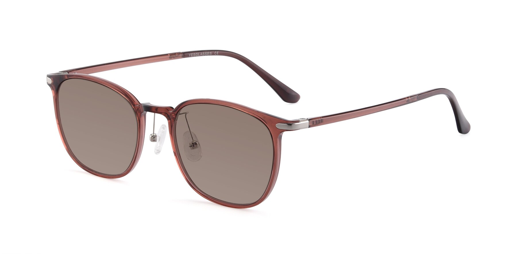 Angle of Melinda in Brown with Medium Brown Tinted Lenses