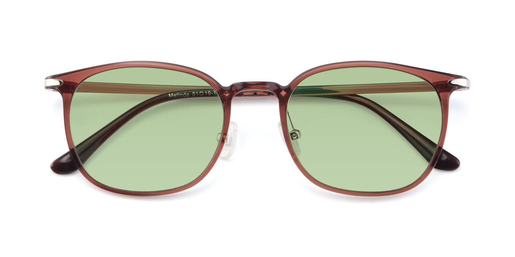 Folded Front of Melinda in Brown with Medium Green Tinted Lenses