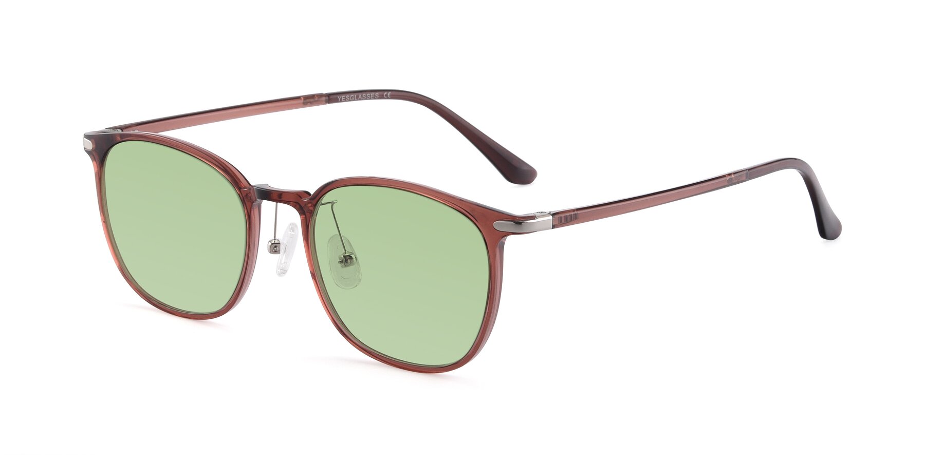 Angle of Melinda in Brown with Medium Green Tinted Lenses