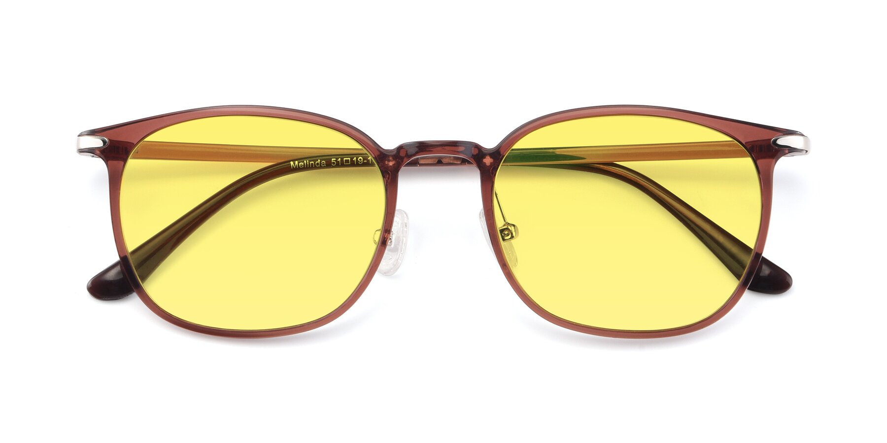 Folded Front of Melinda in Brown with Medium Yellow Tinted Lenses