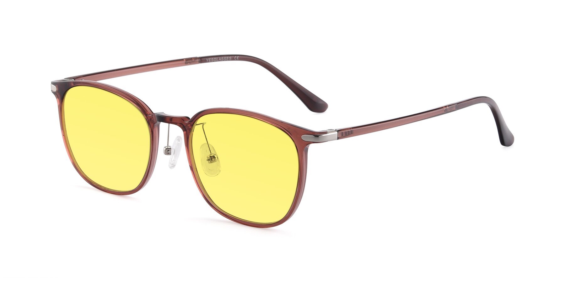 Angle of Melinda in Brown with Medium Yellow Tinted Lenses