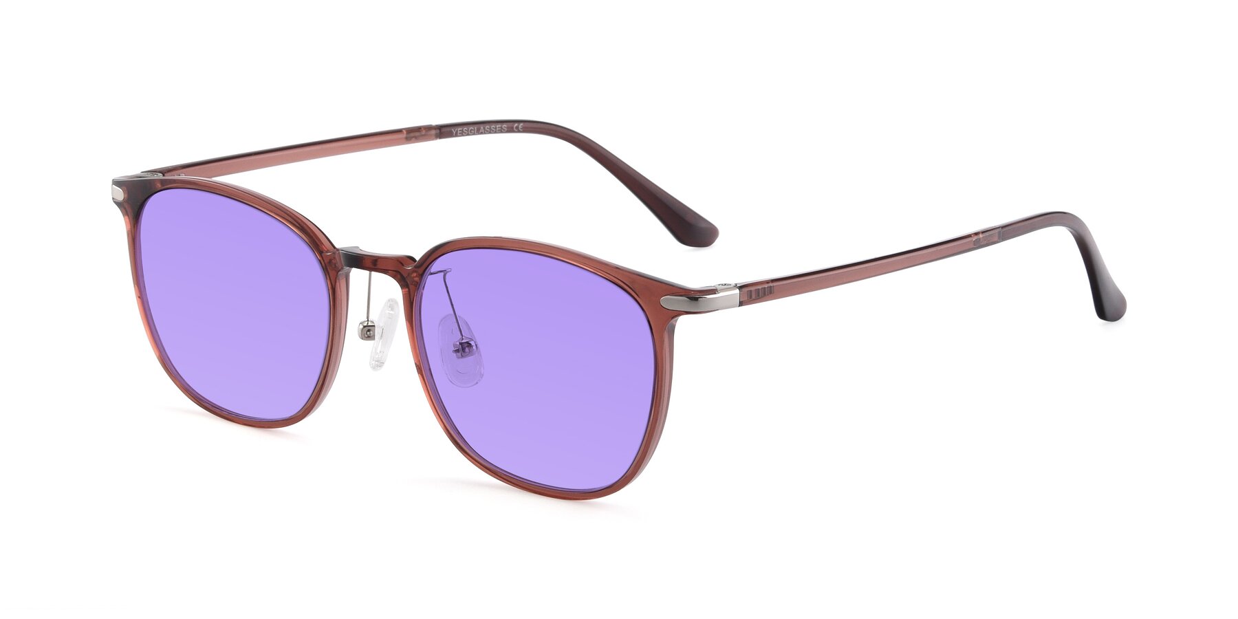 Angle of Melinda in Brown with Medium Purple Tinted Lenses