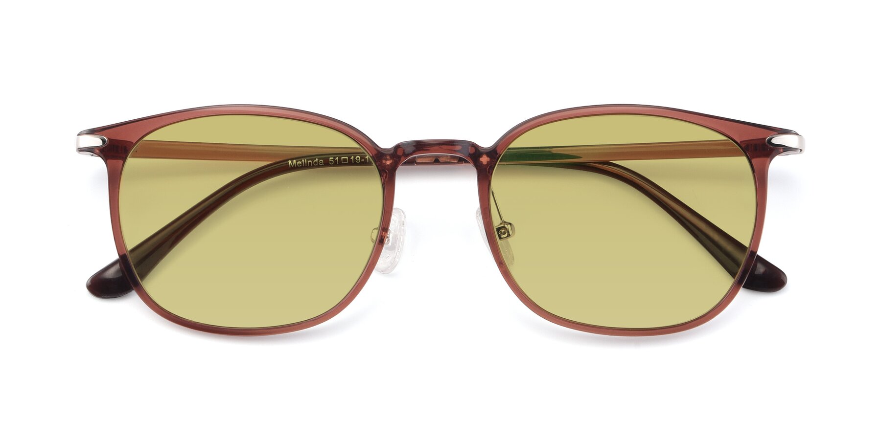 Folded Front of Melinda in Brown with Medium Champagne Tinted Lenses