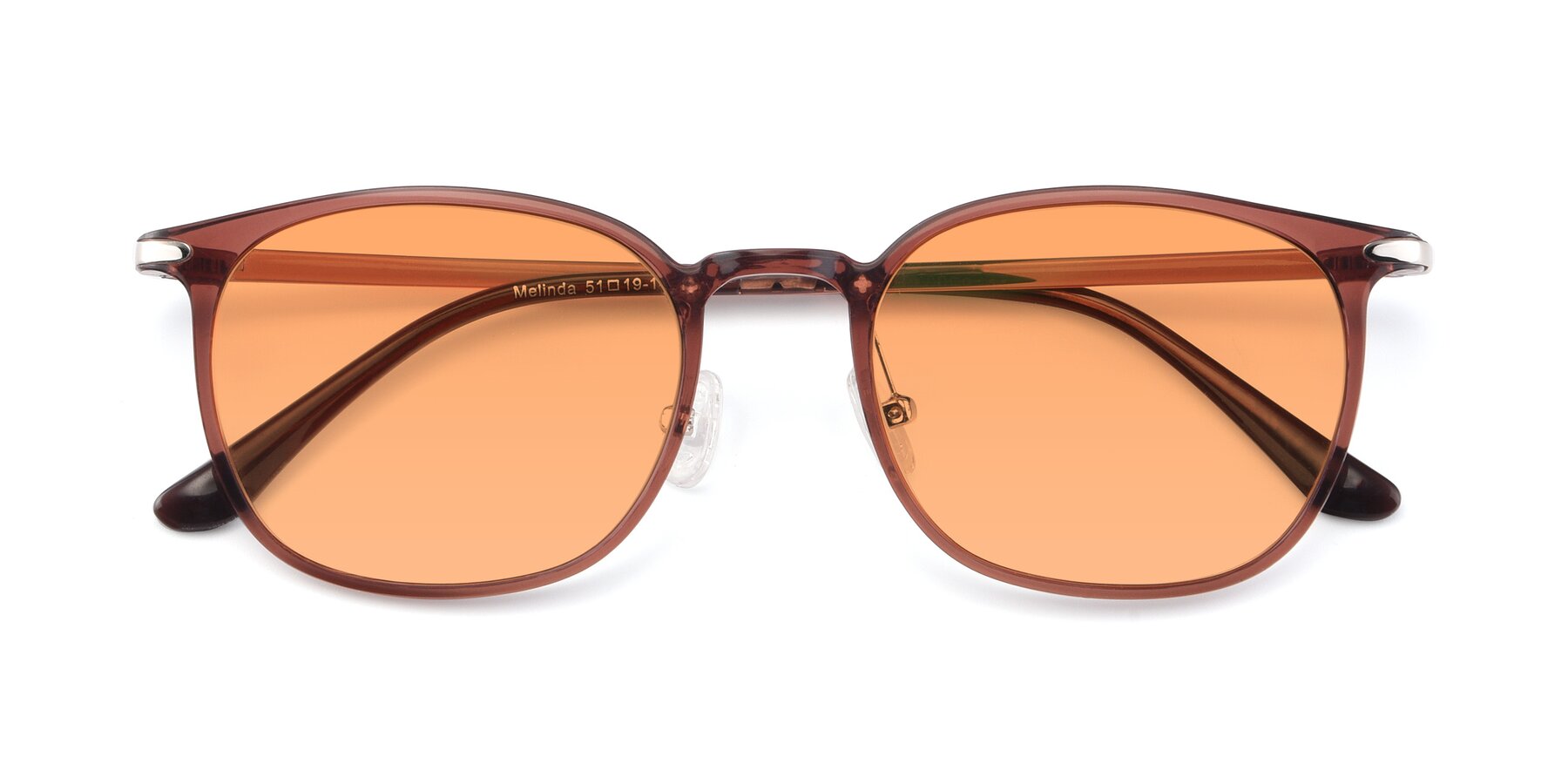 Folded Front of Melinda in Brown with Medium Orange Tinted Lenses