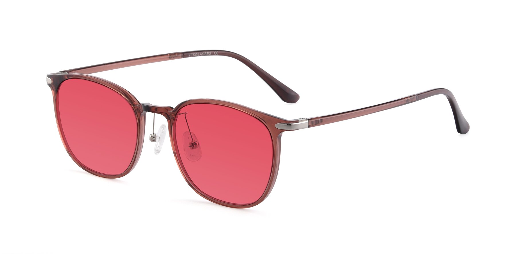 Angle of Melinda in Brown with Red Tinted Lenses