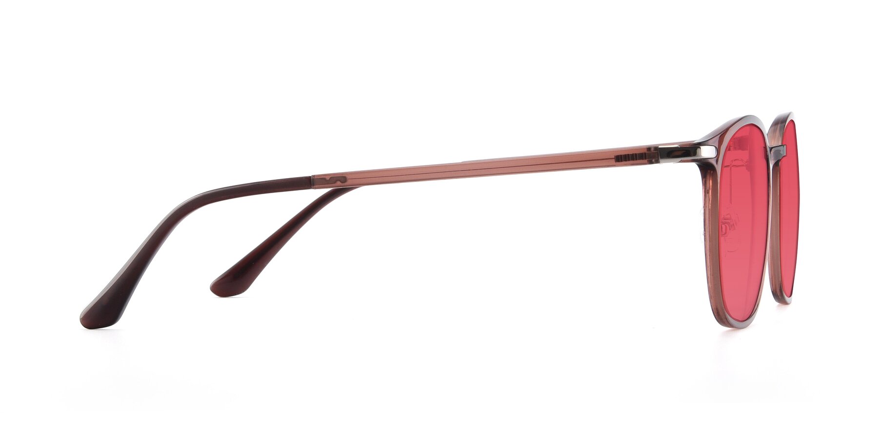 Side of Melinda in Brown with Red Tinted Lenses
