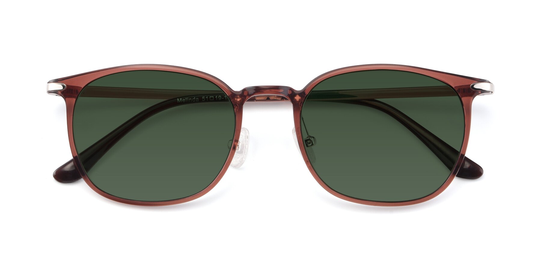 Folded Front of Melinda in Brown with Green Tinted Lenses