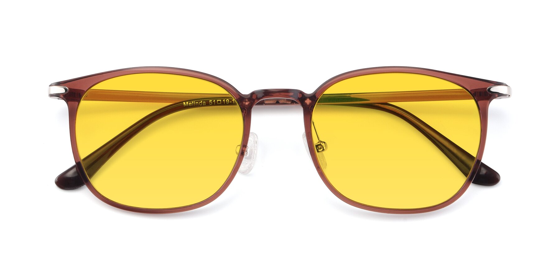 Folded Front of Melinda in Brown with Yellow Tinted Lenses
