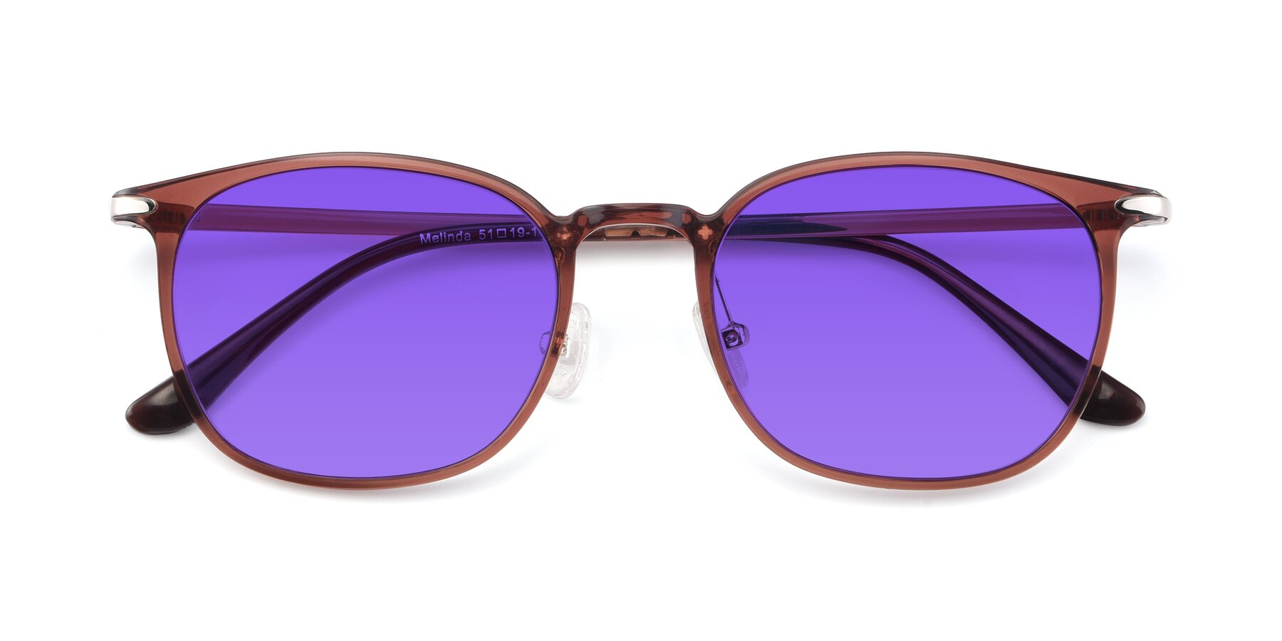 Folded Front of Melinda in Brown with Purple Tinted Lenses
