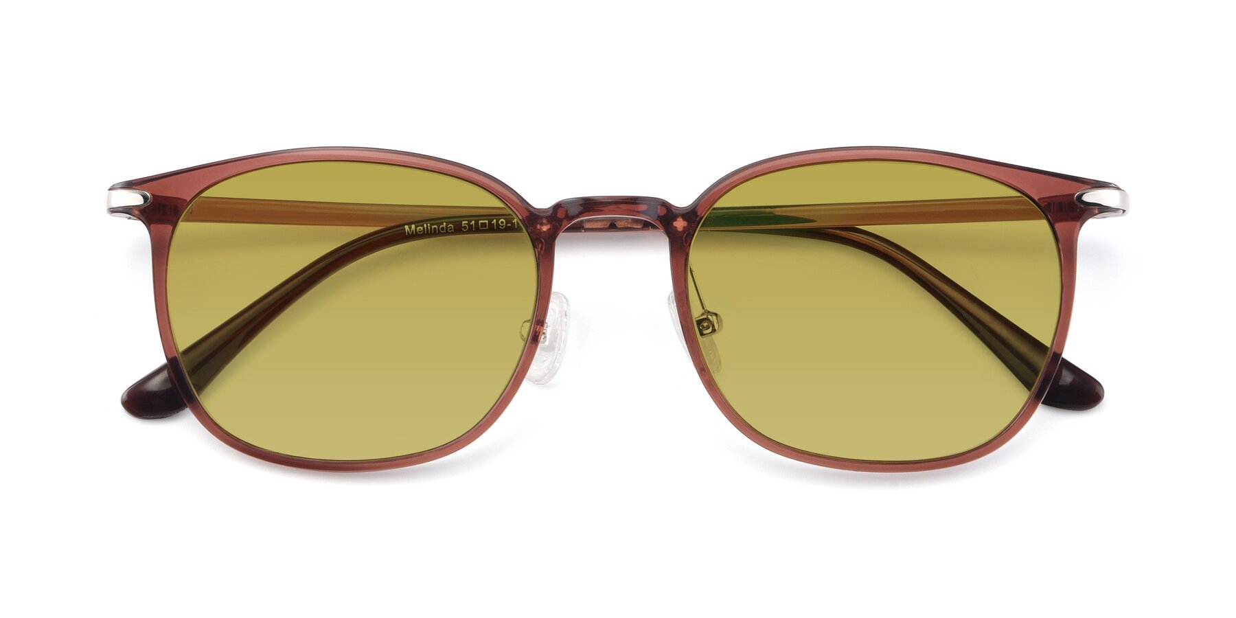 Folded Front of Melinda in Brown with Champagne Tinted Lenses