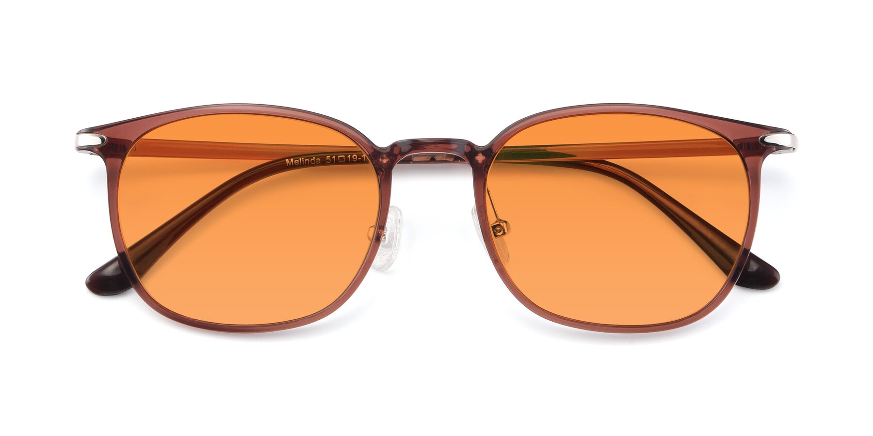 Folded Front of Melinda in Brown with Orange Tinted Lenses