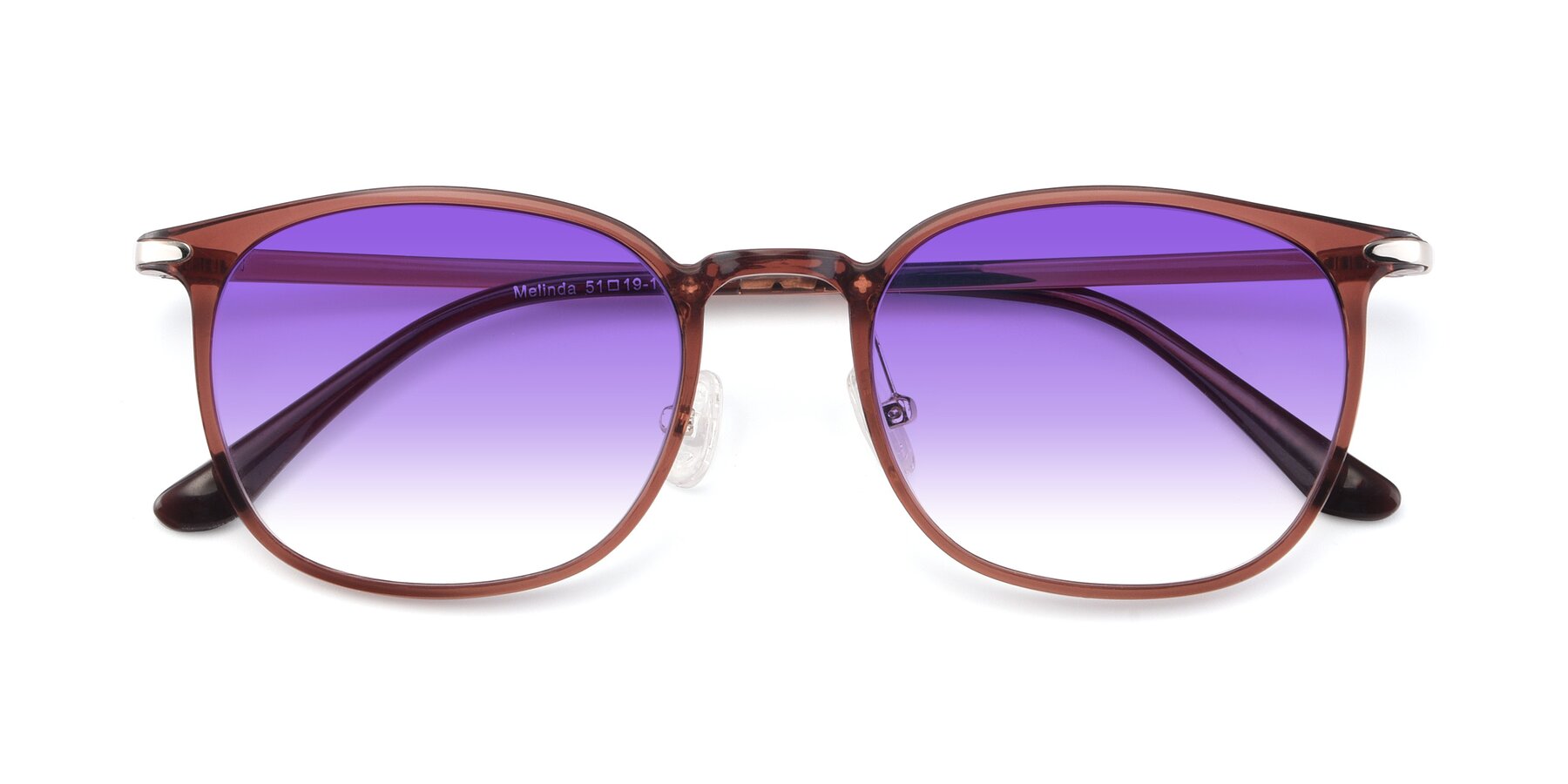 Folded Front of Melinda in Brown with Purple Gradient Lenses