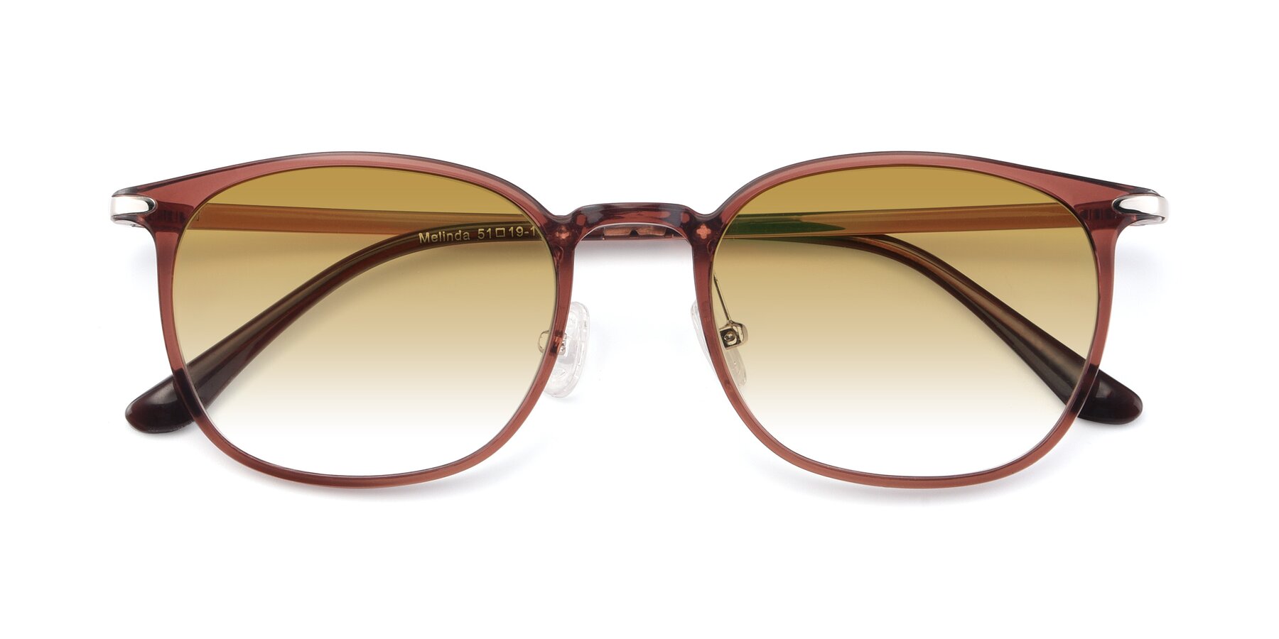 Folded Front of Melinda in Brown with Champagne Gradient Lenses