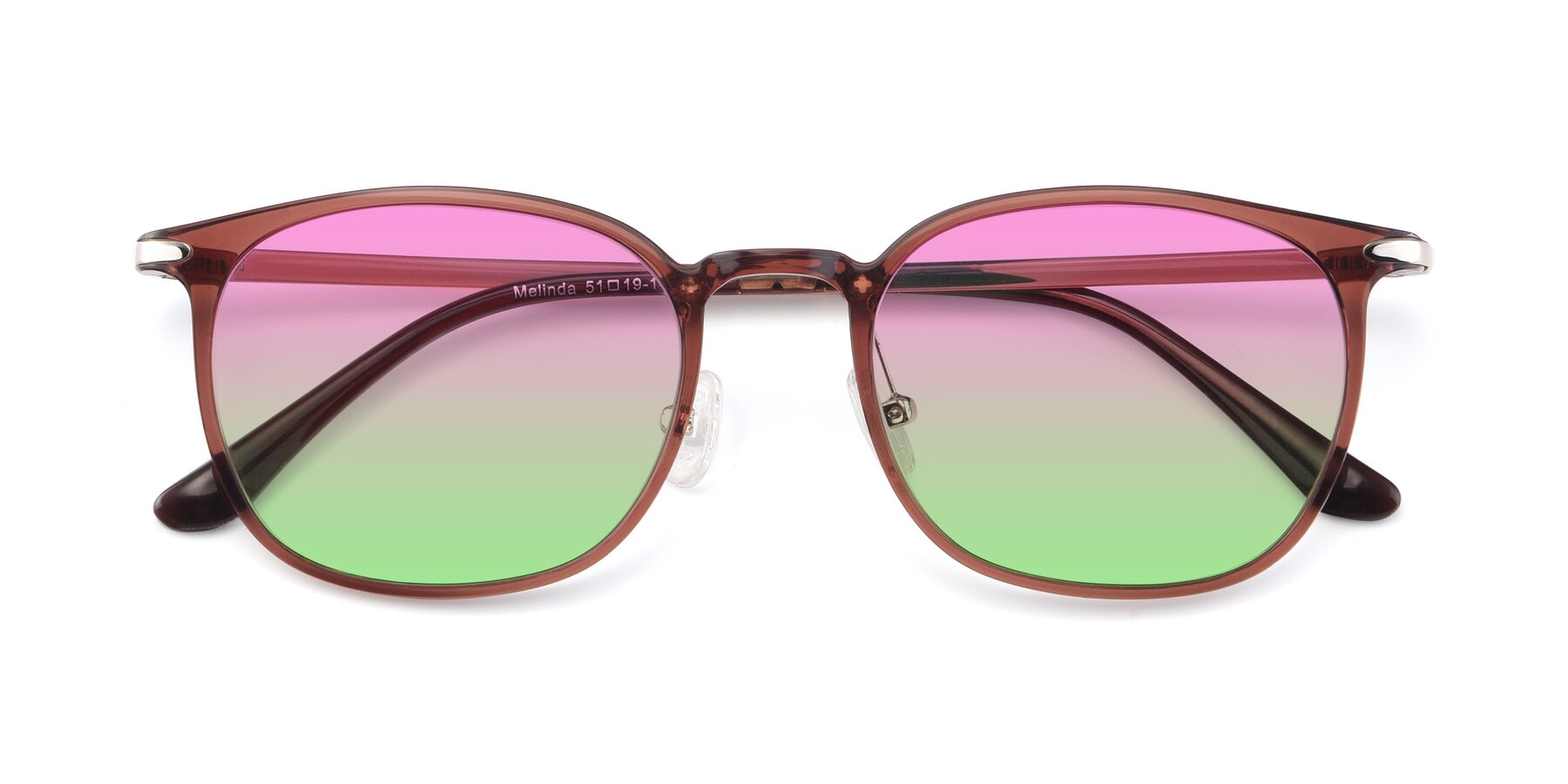 Folded Front of Melinda in Brown with Pink / Green Gradient Lenses