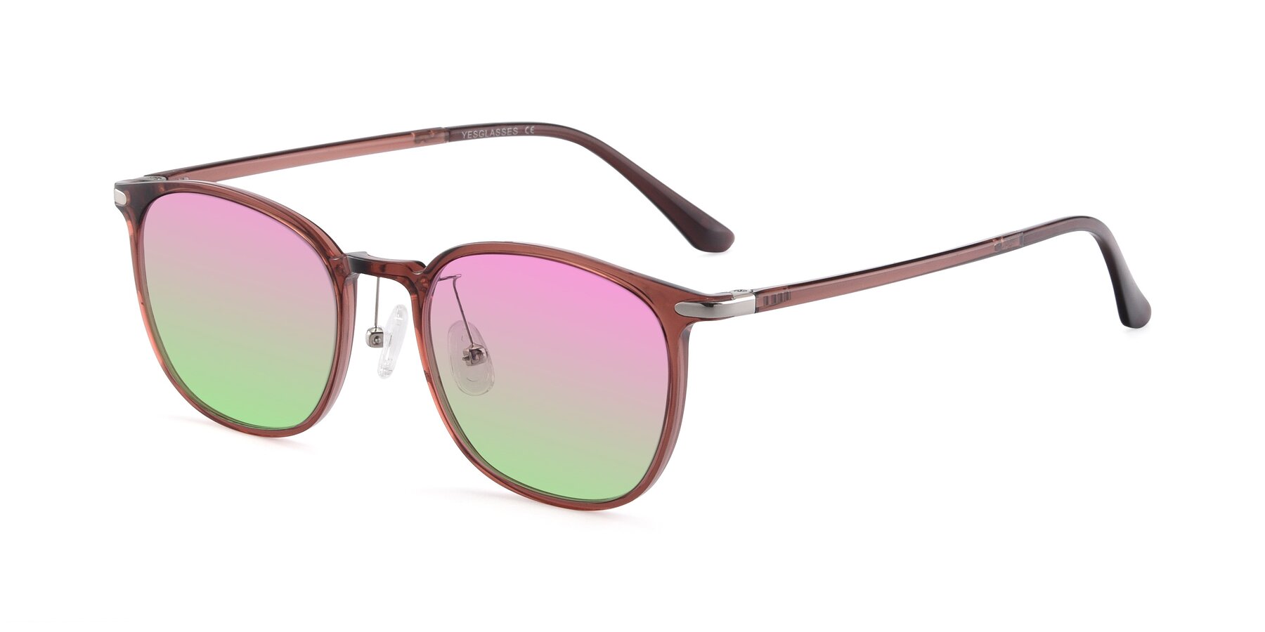 Angle of Melinda in Brown with Pink / Green Gradient Lenses