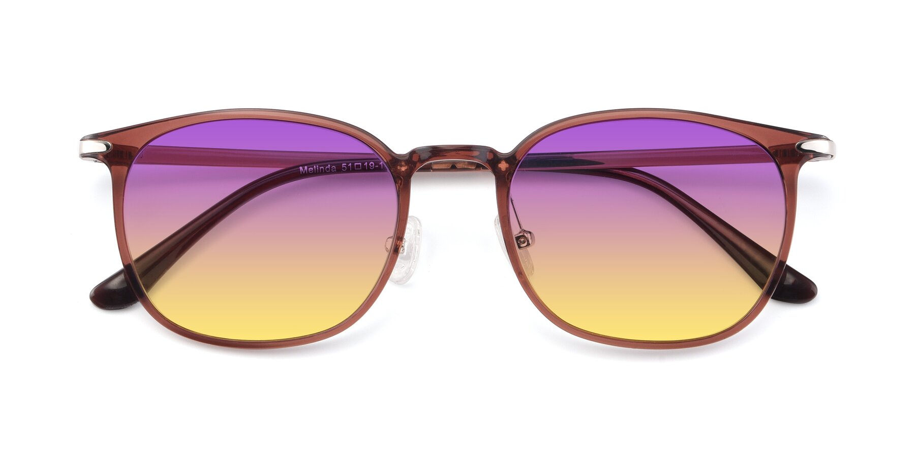 Folded Front of Melinda in Brown with Purple / Yellow Gradient Lenses
