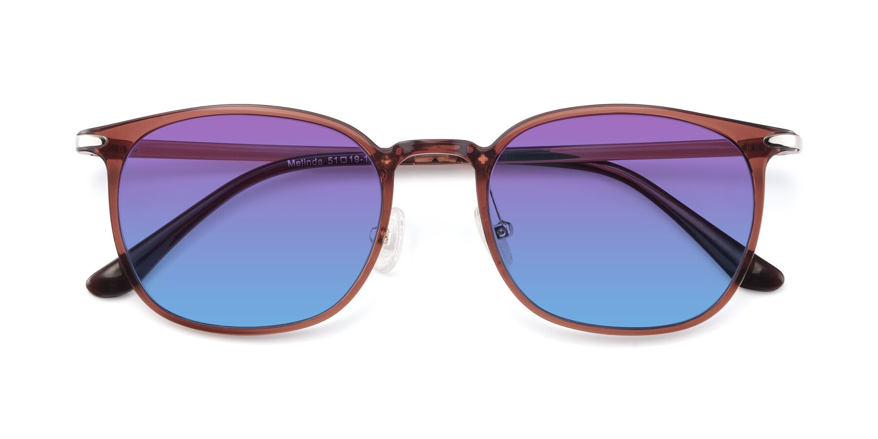 Folded Front of Melinda in Brown with Purple / Blue Gradient Lenses